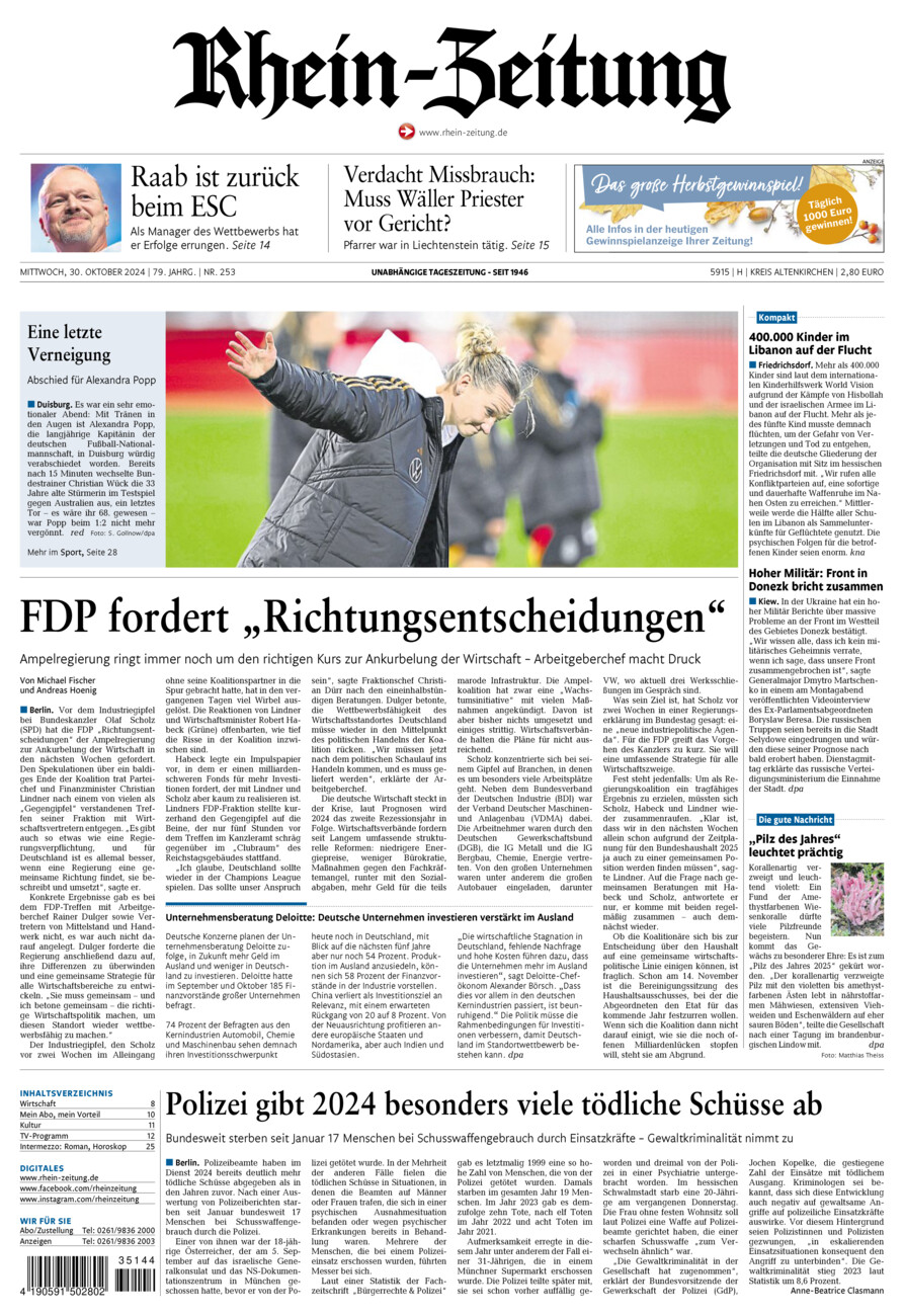 Rhein-Zeitung Kreis Altenkirchen vom Mittwoch, 30.10.2024