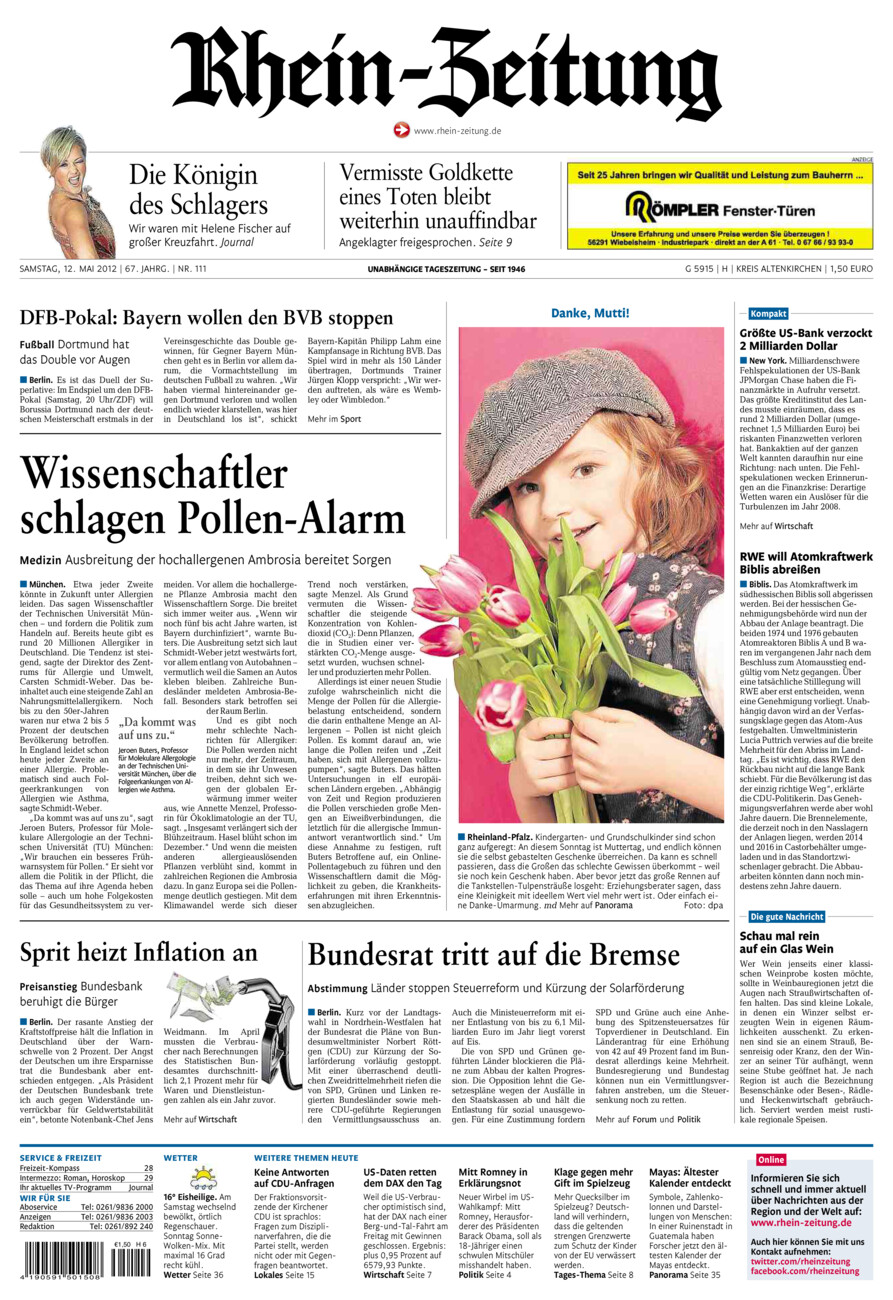Rhein-Zeitung Kreis Altenkirchen vom Samstag, 12.05.2012