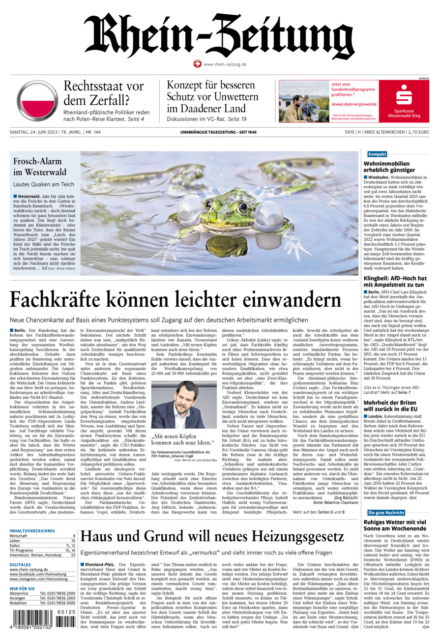 Rhein-Zeitung Kreis Altenkirchen vom Samstag, 24.06.2023