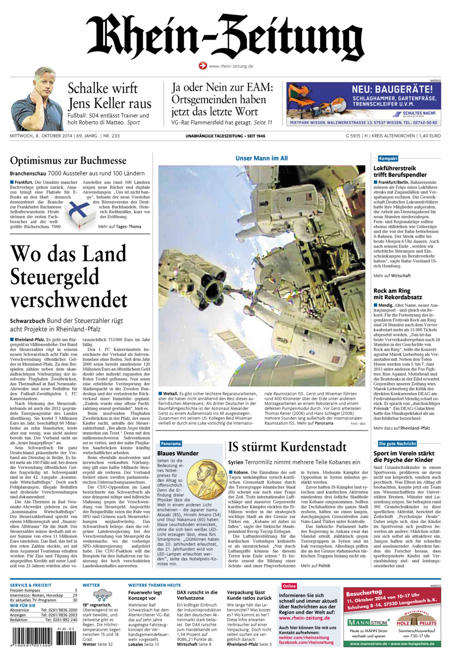 Rhein-Zeitung Kreis Altenkirchen vom Mittwoch, 08.10.2014
