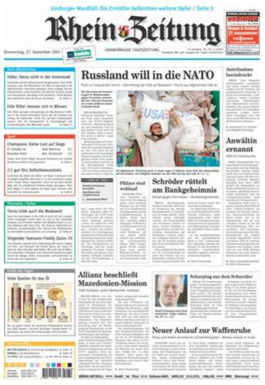 Rhein-Zeitung Kreis Altenkirchen vom Donnerstag, 27.09.2001