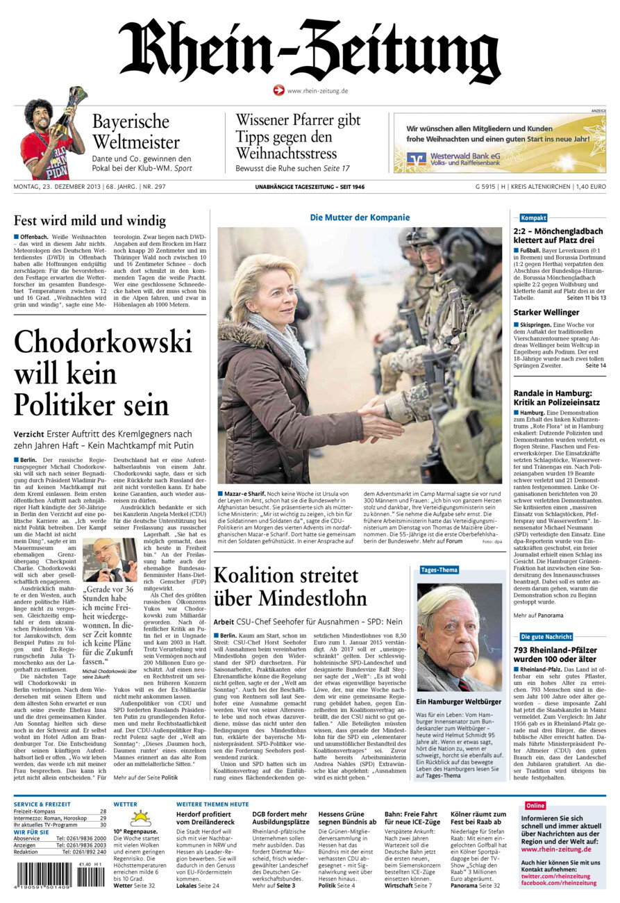 Rhein-Zeitung Kreis Altenkirchen vom Montag, 23.12.2013