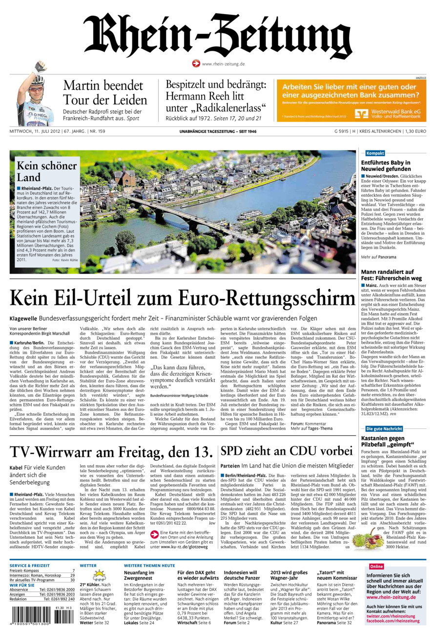 Rhein-Zeitung Kreis Altenkirchen vom Mittwoch, 11.07.2012