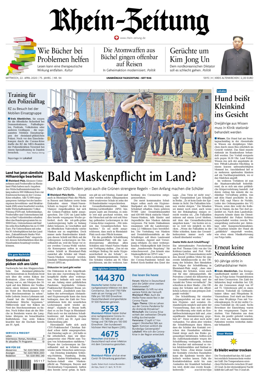 Rhein-Zeitung Kreis Altenkirchen vom Mittwoch, 22.04.2020