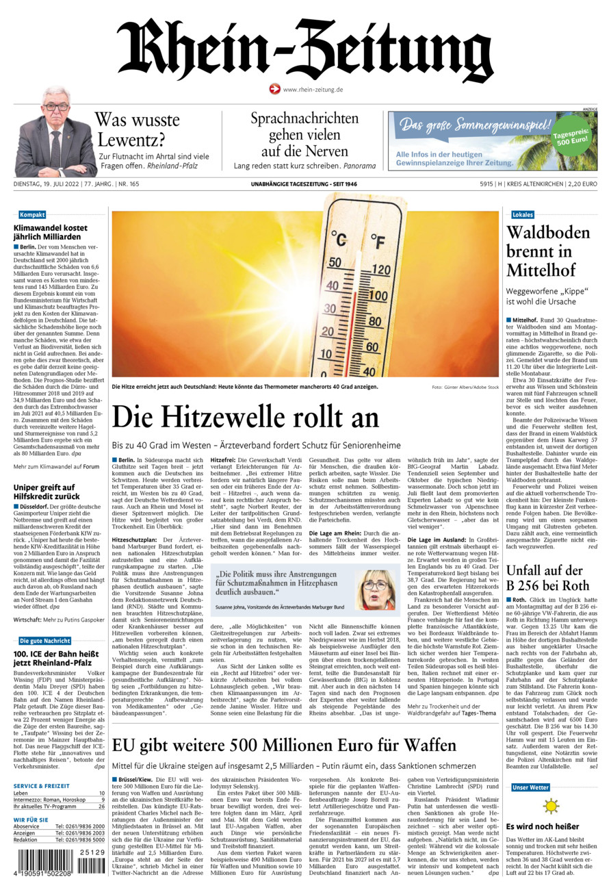 Rhein-Zeitung Kreis Altenkirchen vom Dienstag, 19.07.2022