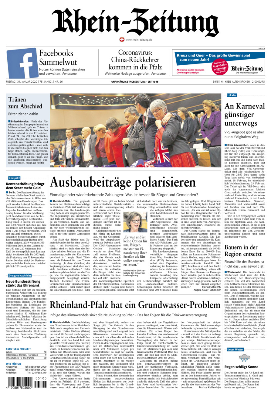 Rhein-Zeitung Kreis Altenkirchen vom Freitag, 31.01.2020