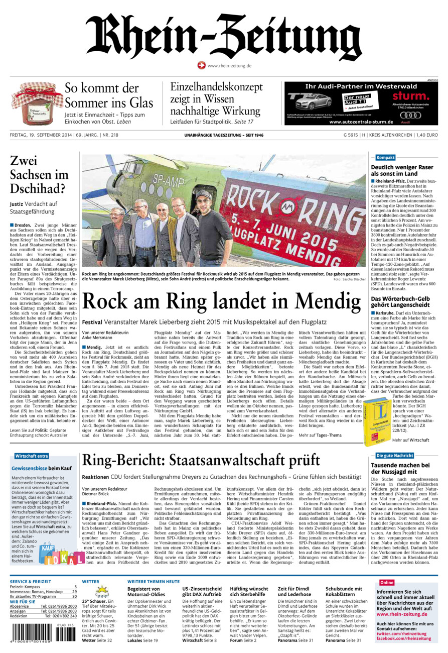 Rhein-Zeitung Kreis Altenkirchen vom Freitag, 19.09.2014