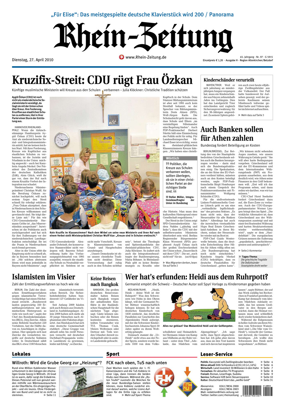 Rhein-Zeitung Kreis Altenkirchen vom Dienstag, 27.04.2010