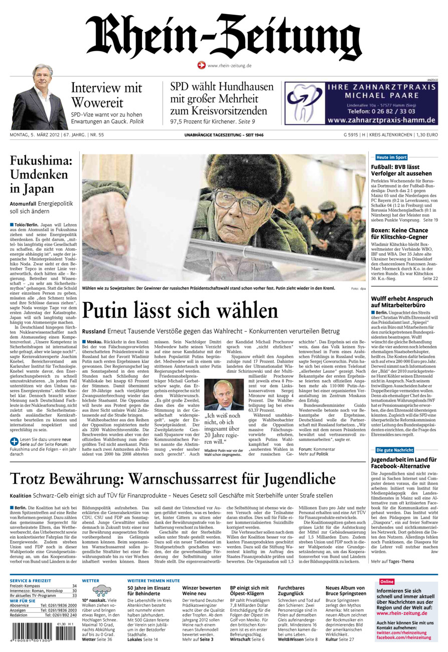 Rhein-Zeitung Kreis Altenkirchen vom Montag, 05.03.2012