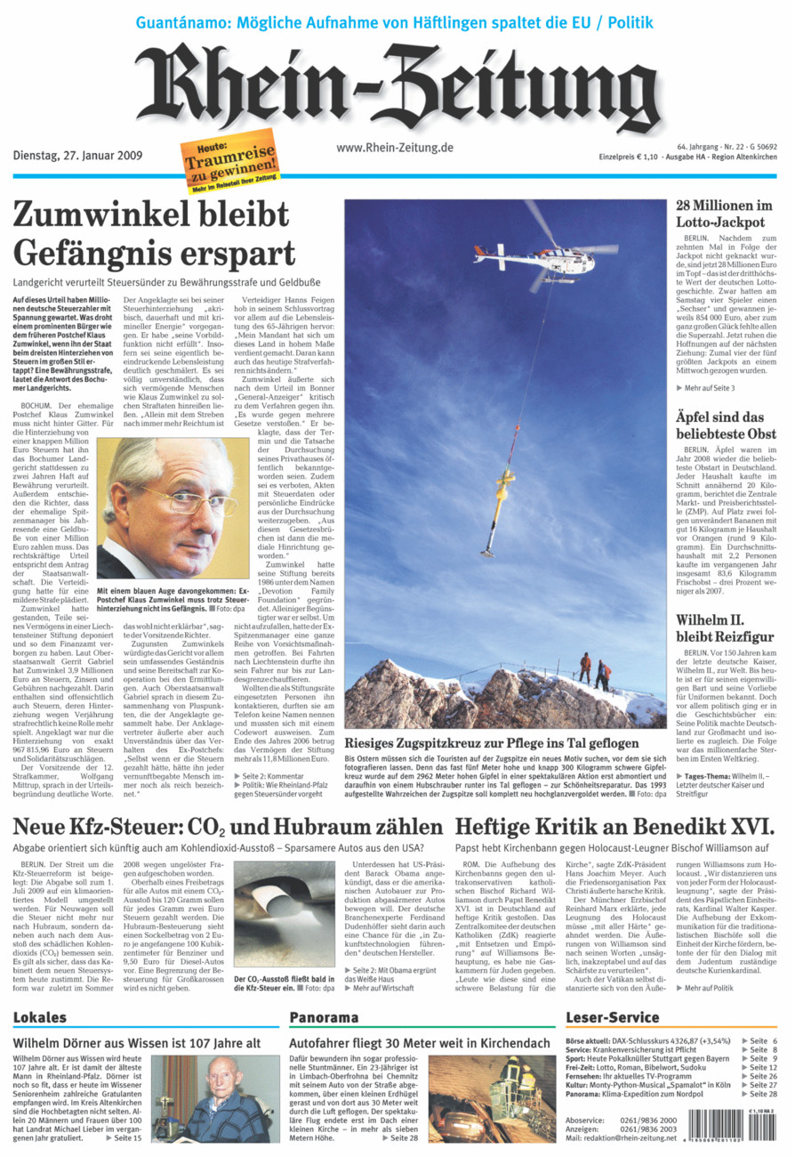 Rhein-Zeitung Kreis Altenkirchen vom Dienstag, 27.01.2009