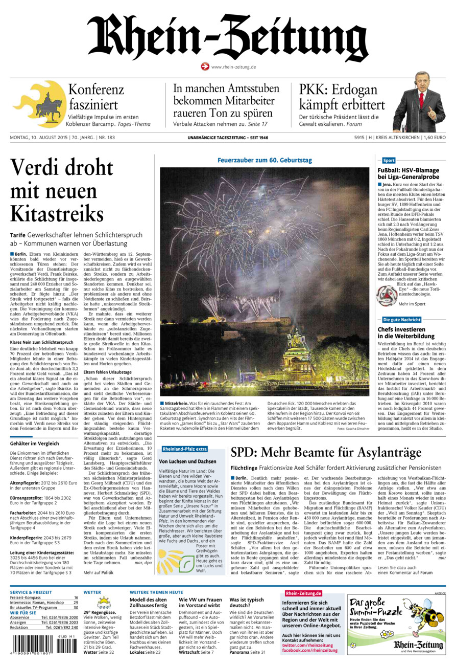 Rhein-Zeitung Kreis Altenkirchen vom Montag, 10.08.2015