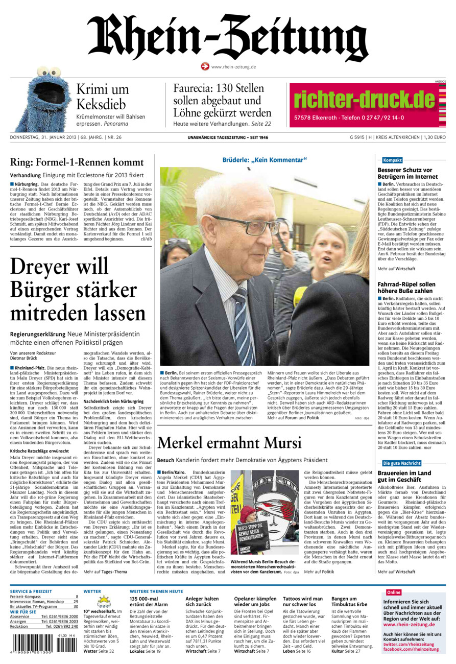 Rhein-Zeitung Kreis Altenkirchen vom Donnerstag, 31.01.2013