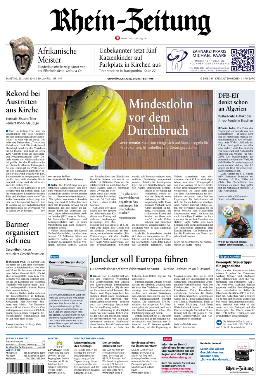 Rhein-Zeitung Kreis Altenkirchen vom Samstag, 28.06.2014