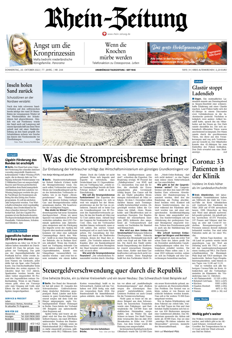 Rhein-Zeitung Kreis Altenkirchen vom Donnerstag, 20.10.2022