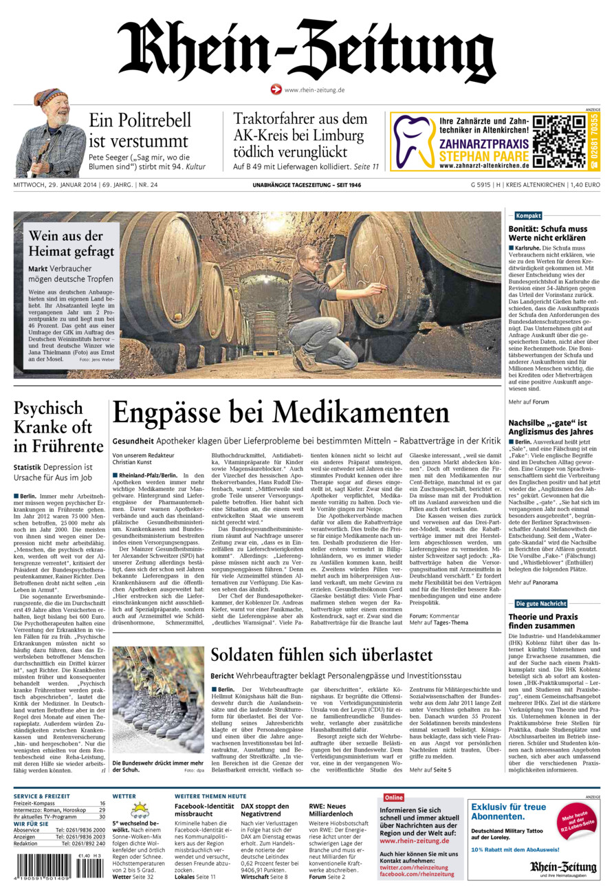 Rhein-Zeitung Kreis Altenkirchen vom Mittwoch, 29.01.2014