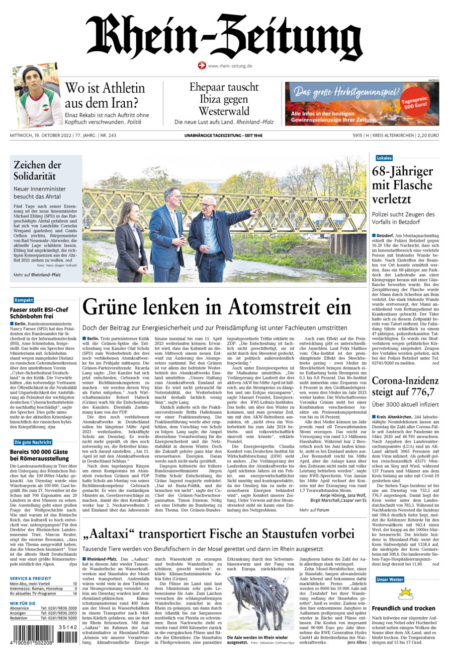 Rhein-Zeitung Kreis Altenkirchen vom Mittwoch, 19.10.2022