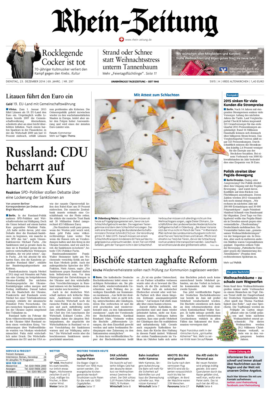 Rhein-Zeitung Kreis Altenkirchen vom Dienstag, 23.12.2014