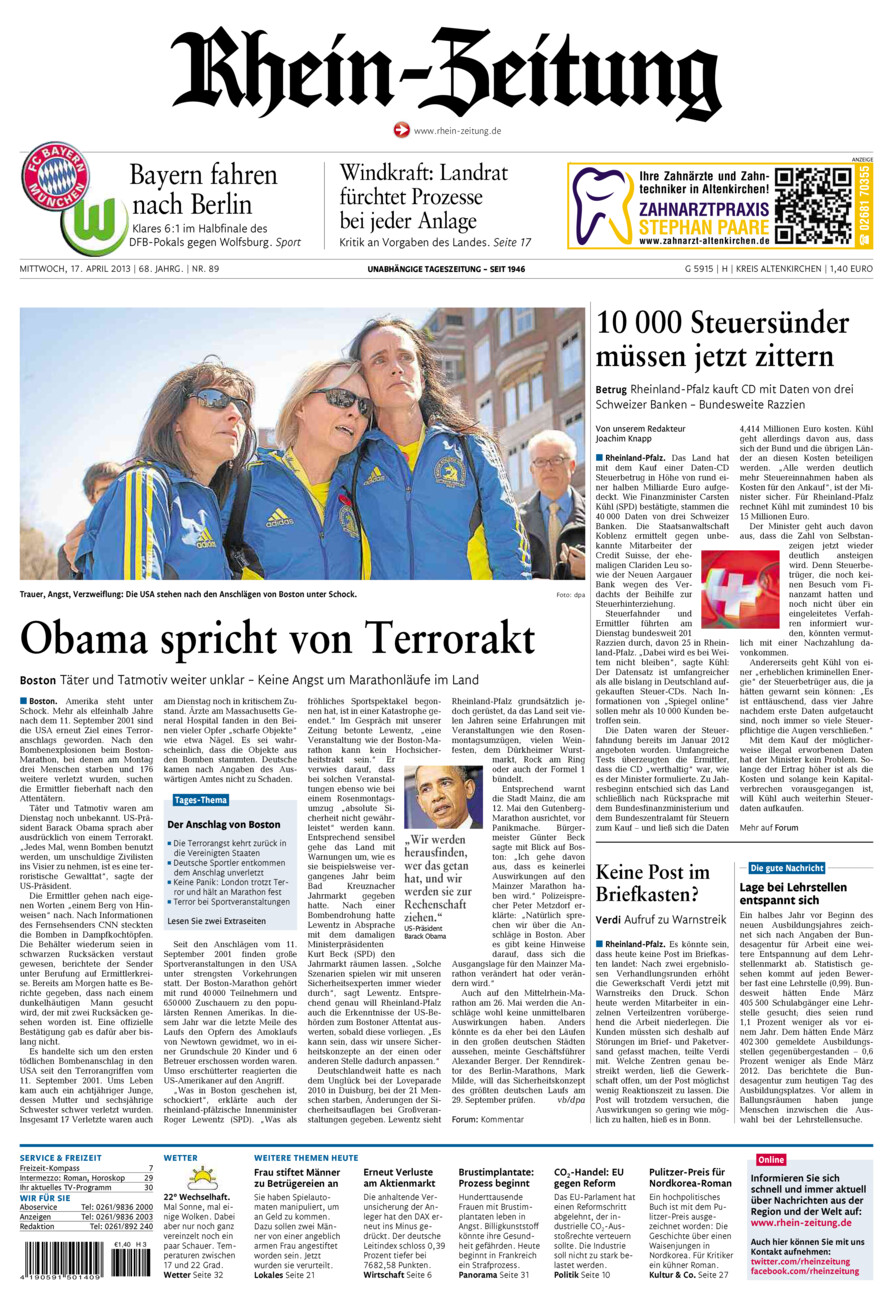 Rhein-Zeitung Kreis Altenkirchen vom Mittwoch, 17.04.2013