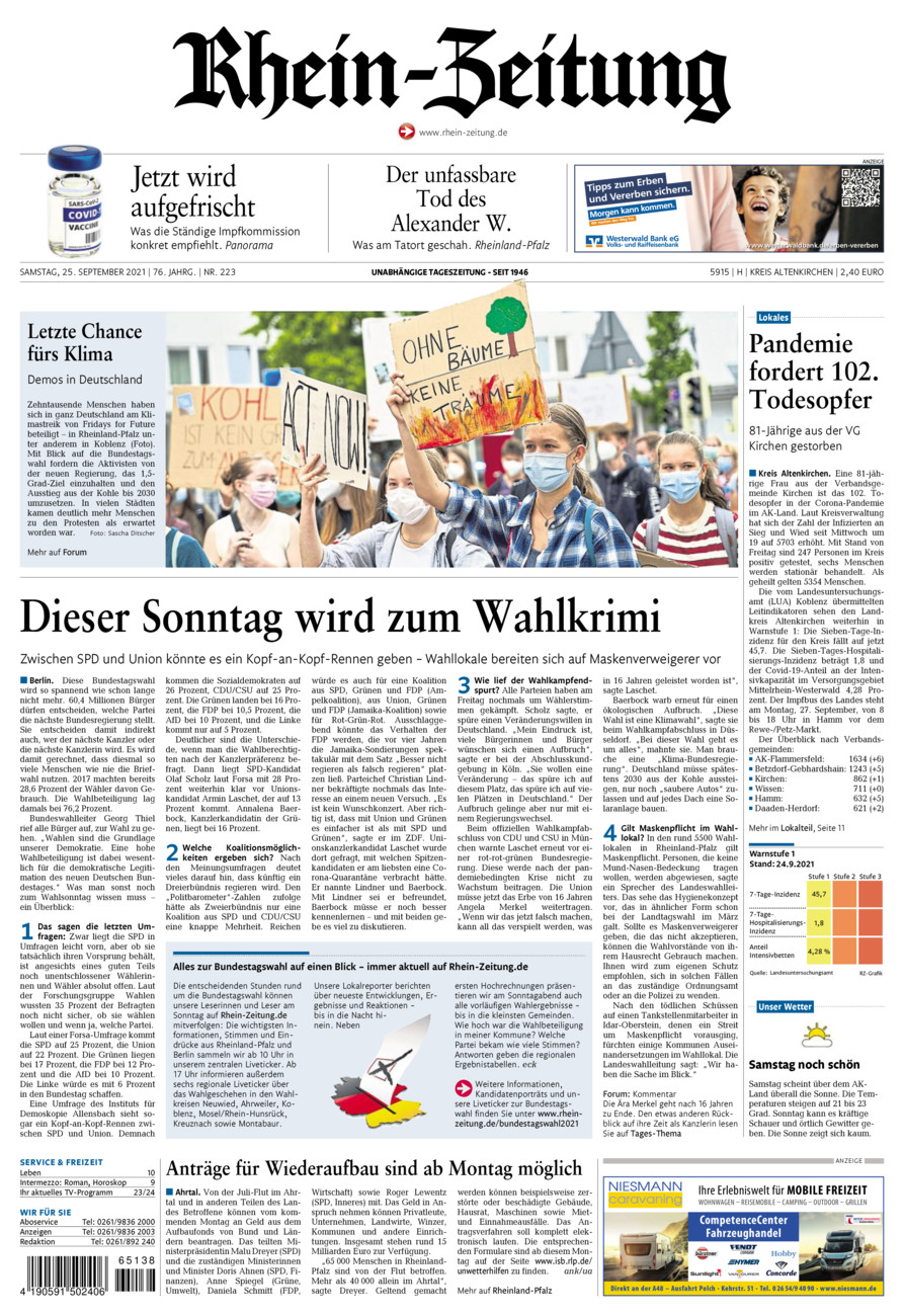 Rhein-Zeitung Kreis Altenkirchen vom Samstag, 25.09.2021