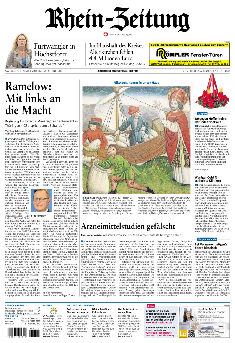 Rhein-Zeitung Kreis Altenkirchen vom Samstag, 06.12.2014