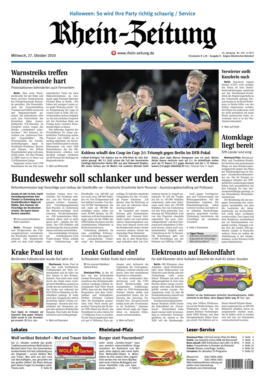 Rhein-Zeitung Kreis Altenkirchen vom Mittwoch, 27.10.2010