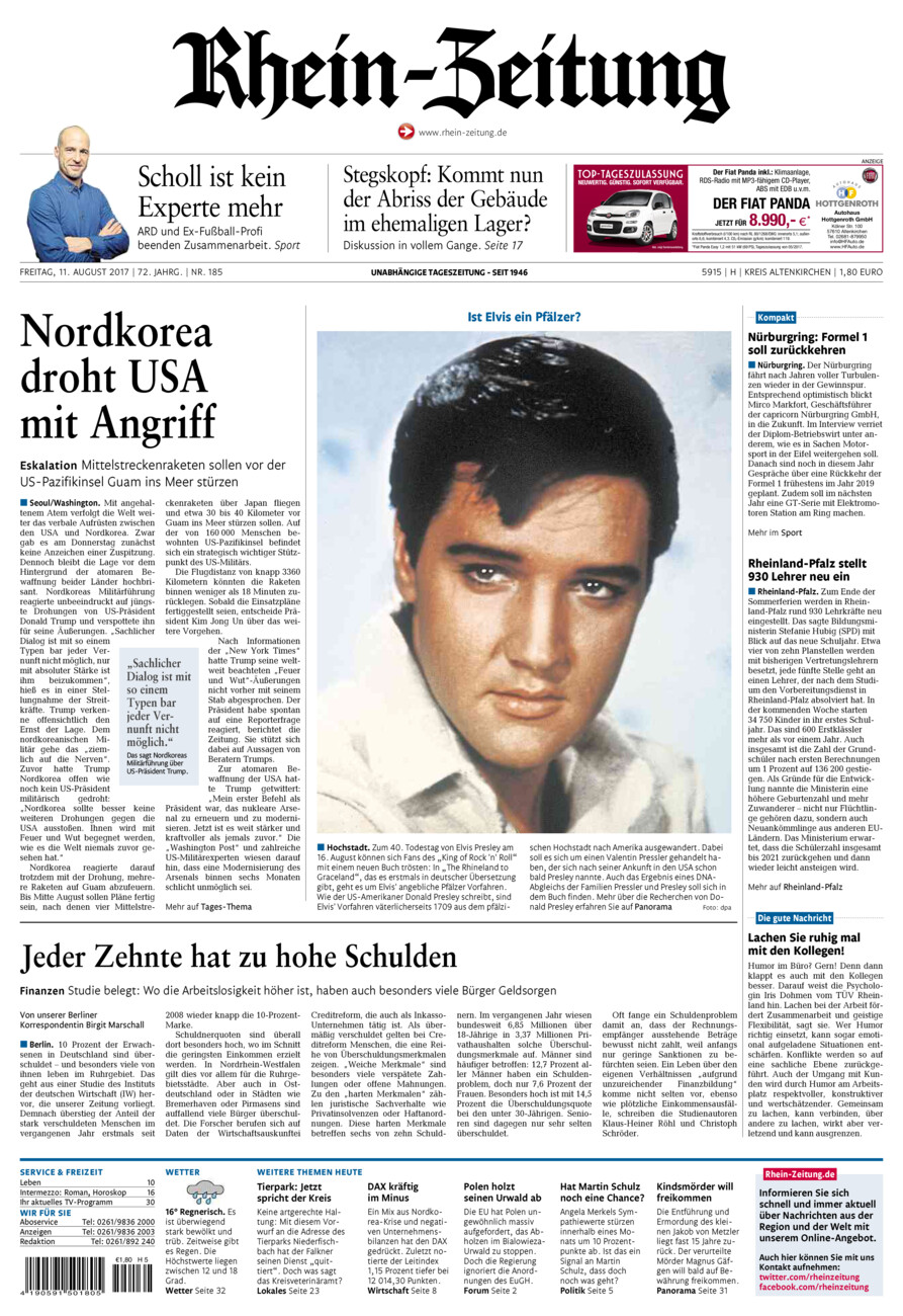Rhein-Zeitung Kreis Altenkirchen vom Freitag, 11.08.2017