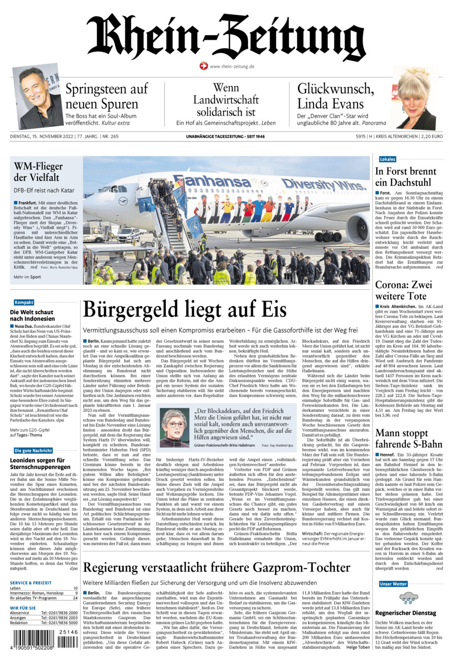 Rhein-Zeitung Kreis Altenkirchen vom Dienstag, 15.11.2022