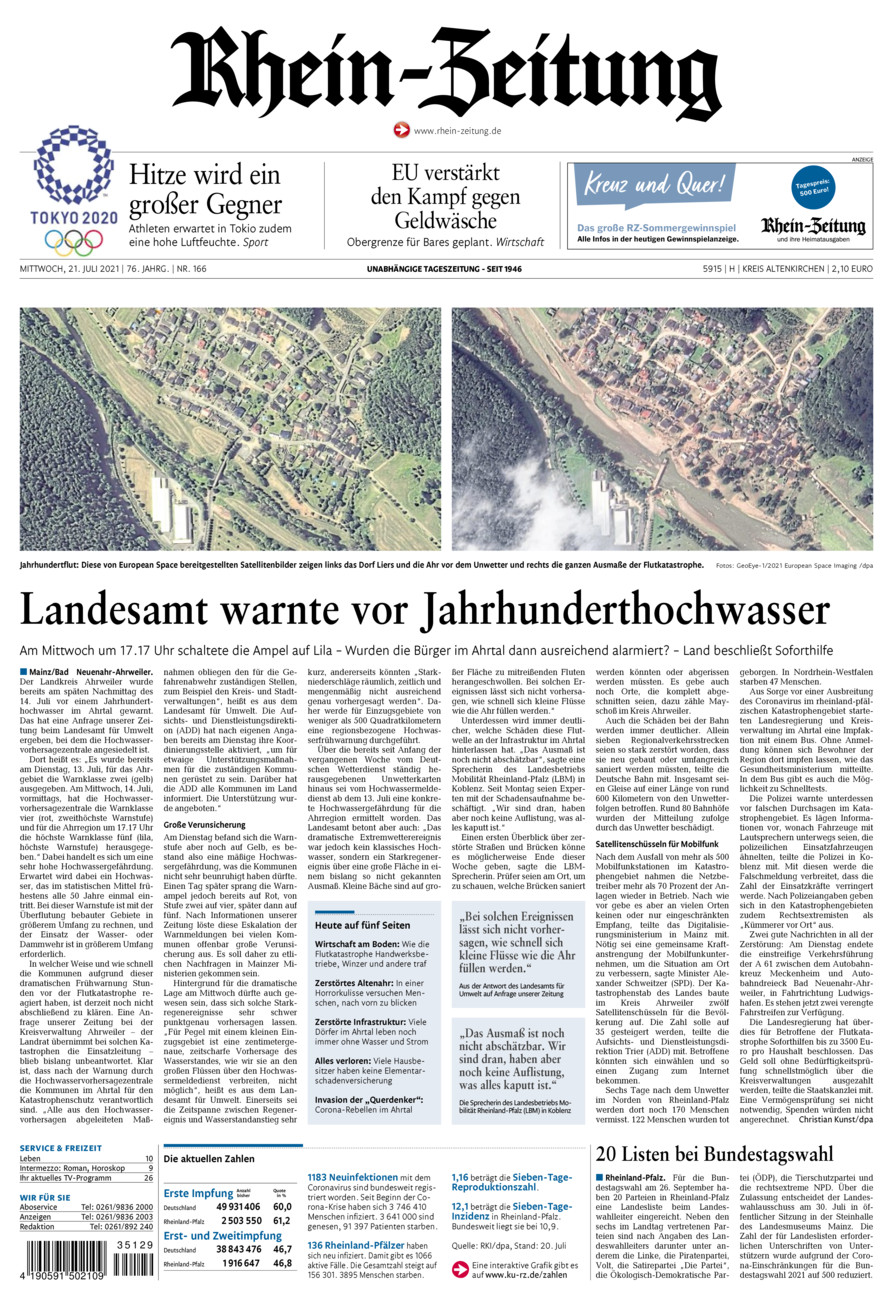 Rhein-Zeitung Kreis Altenkirchen vom Mittwoch, 21.07.2021