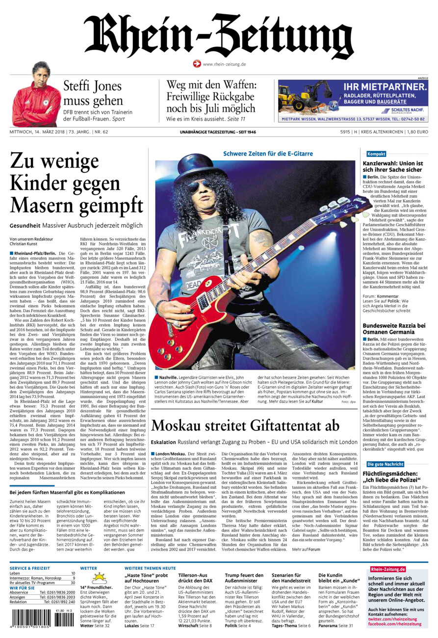 Rhein-Zeitung Kreis Altenkirchen vom Mittwoch, 14.03.2018