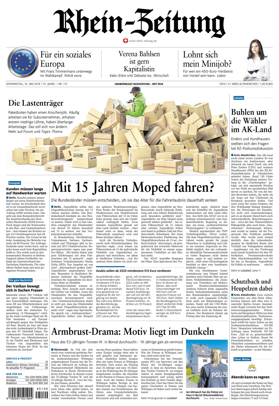Rhein-Zeitung Kreis Altenkirchen vom Donnerstag, 16.05.2019