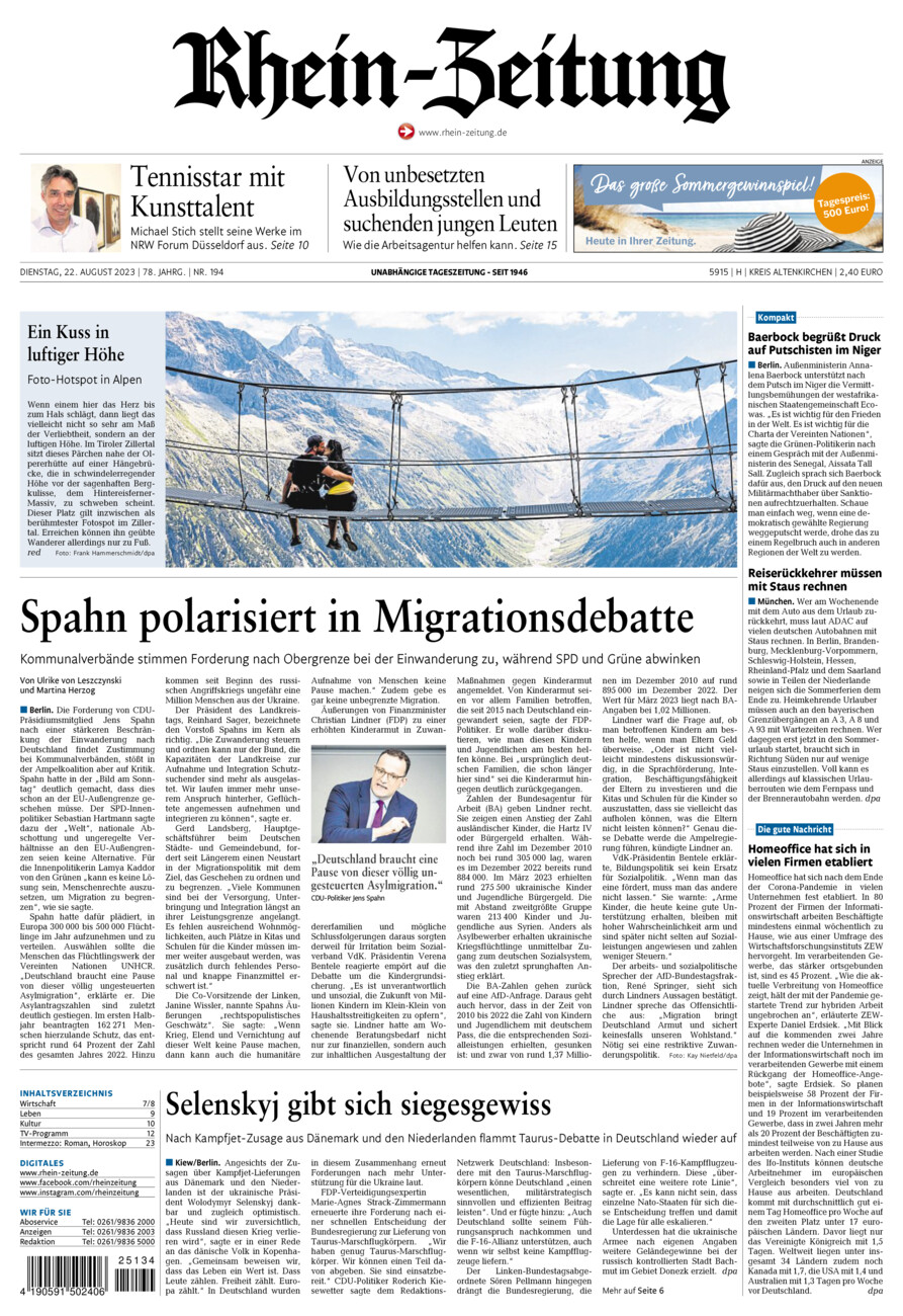 Rhein-Zeitung Kreis Altenkirchen vom Dienstag, 22.08.2023