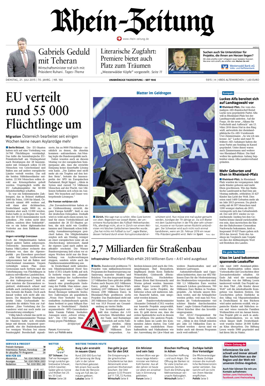 Rhein-Zeitung Kreis Altenkirchen vom Dienstag, 21.07.2015