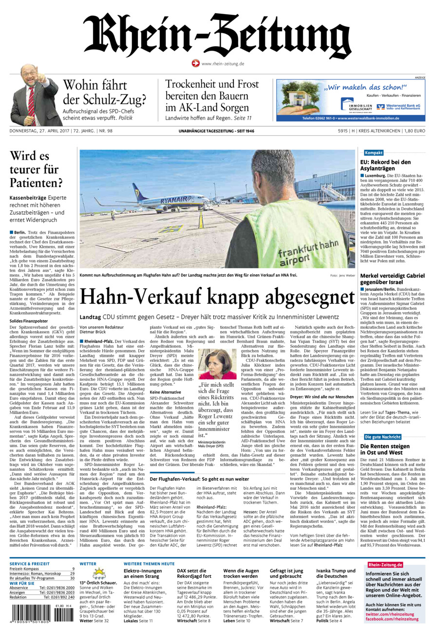 Rhein-Zeitung Kreis Altenkirchen vom Donnerstag, 27.04.2017