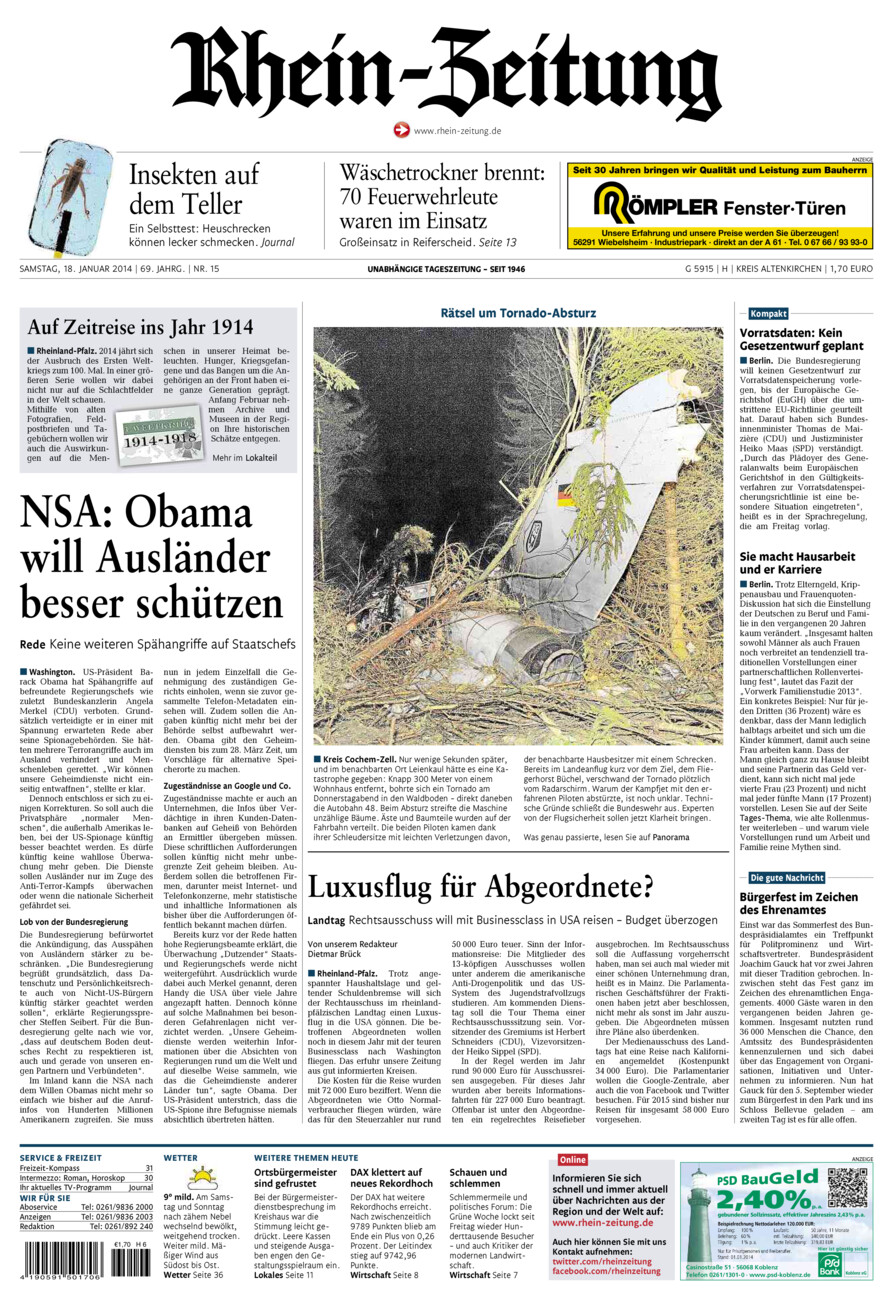 Rhein-Zeitung Kreis Altenkirchen vom Samstag, 18.01.2014