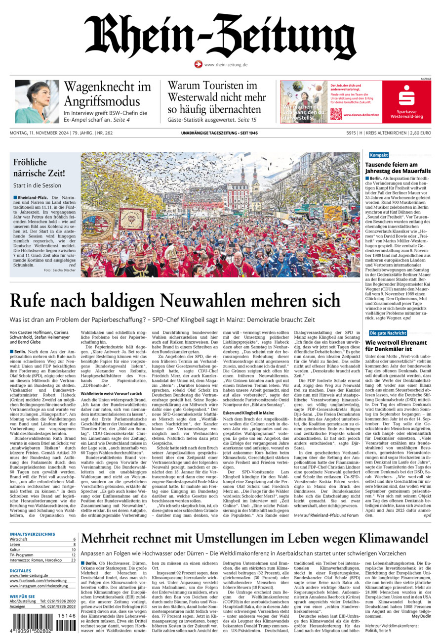 Rhein-Zeitung Kreis Altenkirchen vom Montag, 11.11.2024