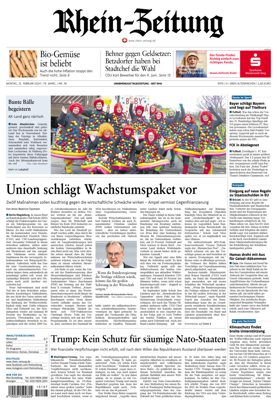 Rhein-Zeitung Kreis Altenkirchen vom Montag, 12.02.2024