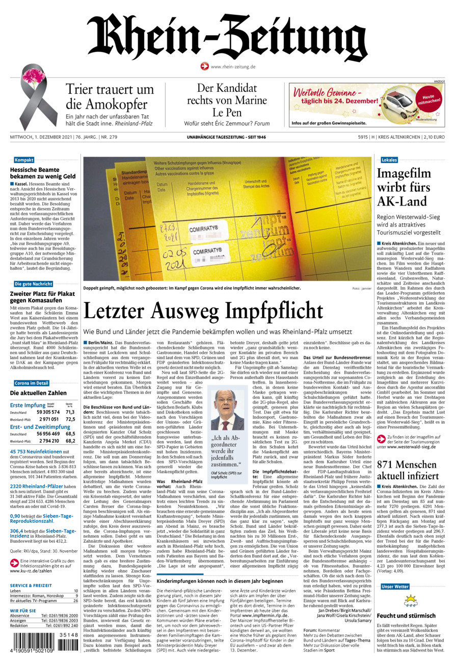 Rhein-Zeitung Kreis Altenkirchen vom Mittwoch, 01.12.2021