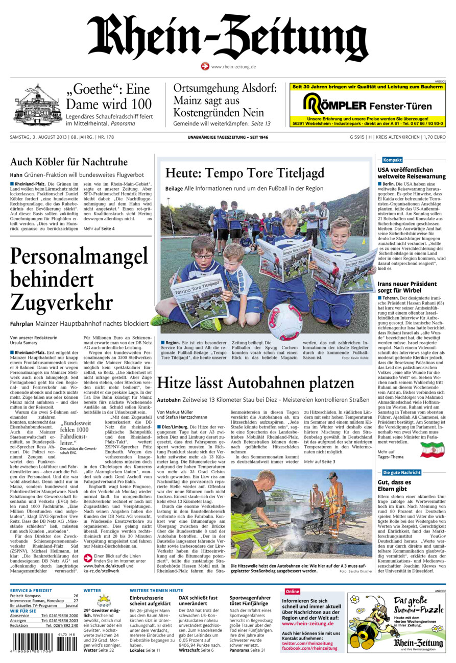 Rhein-Zeitung Kreis Altenkirchen vom Samstag, 03.08.2013