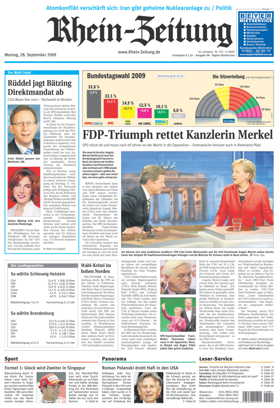 Rhein-Zeitung Kreis Altenkirchen vom Montag, 28.09.2009