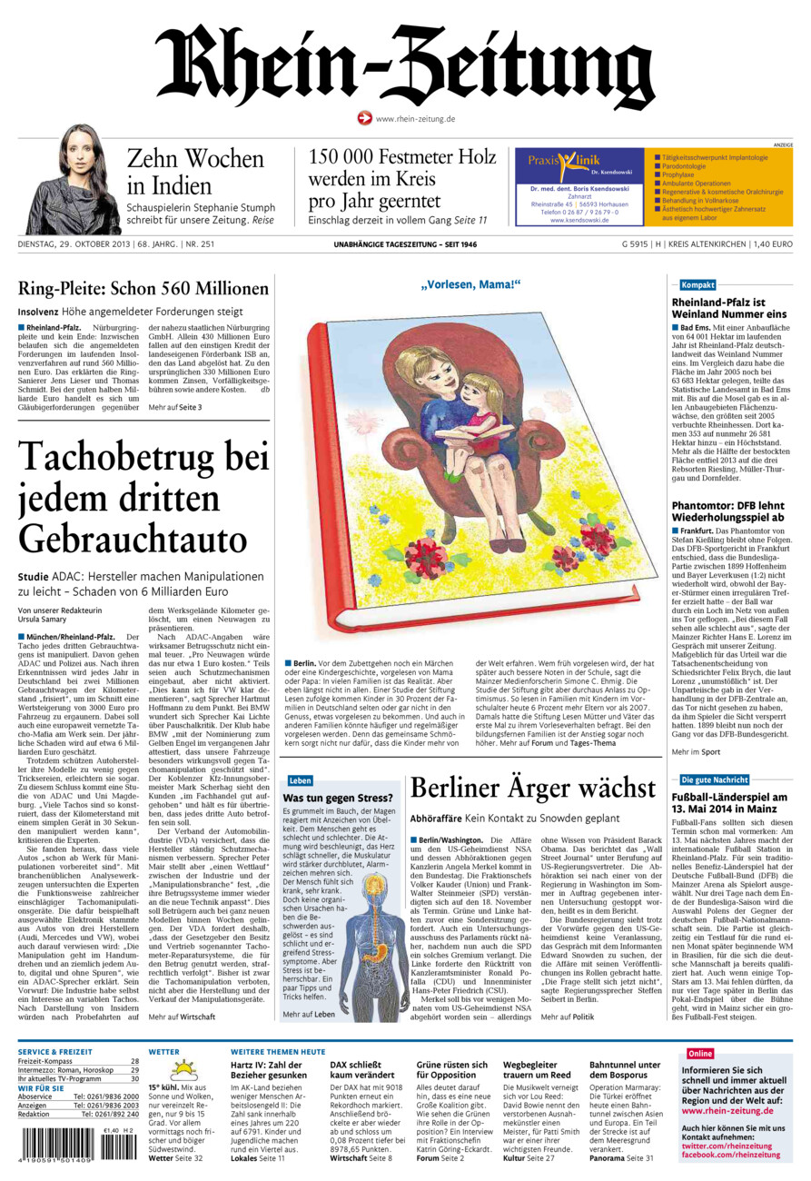 Rhein-Zeitung Kreis Altenkirchen vom Dienstag, 29.10.2013