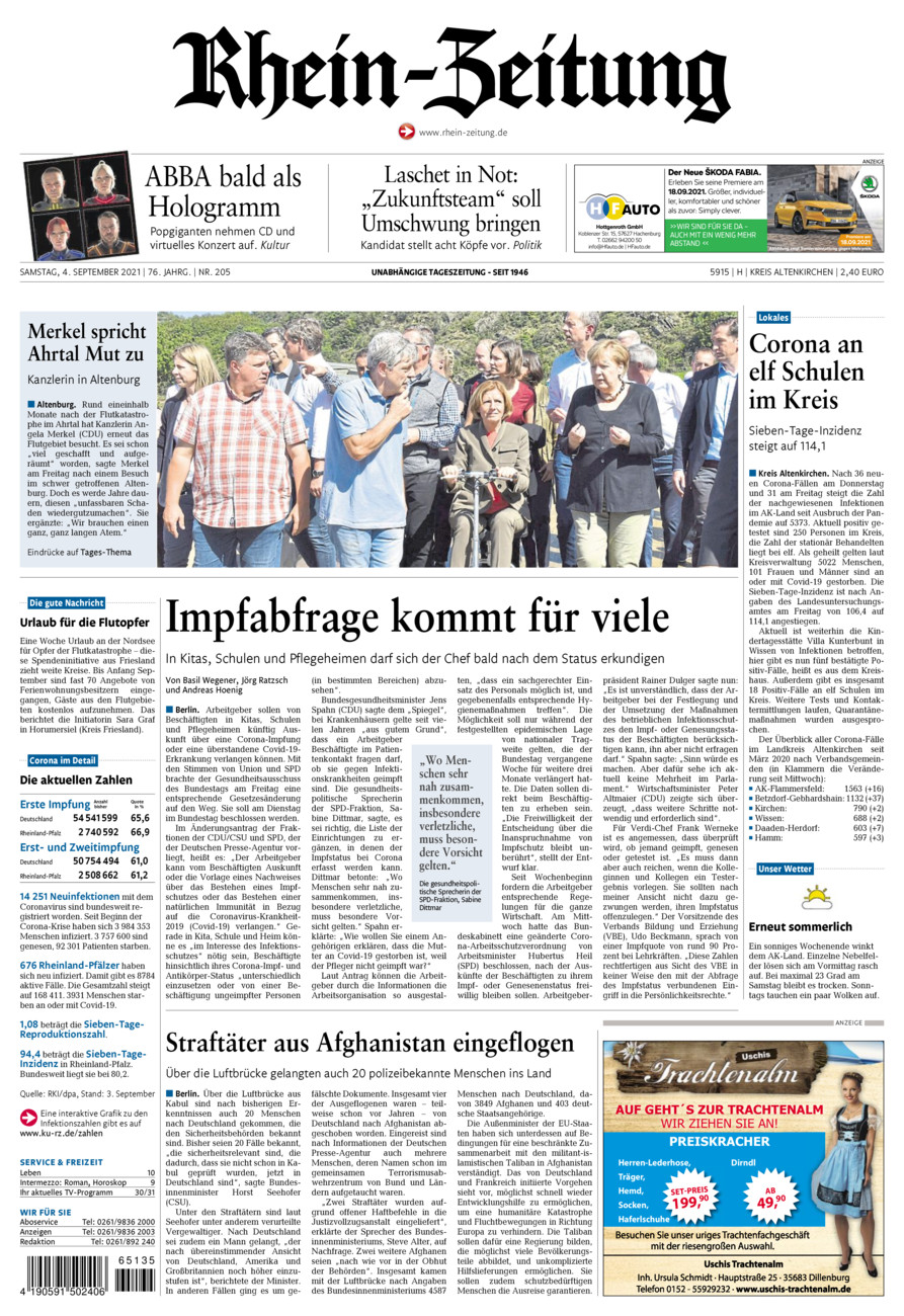 Rhein-Zeitung Kreis Altenkirchen vom Samstag, 04.09.2021