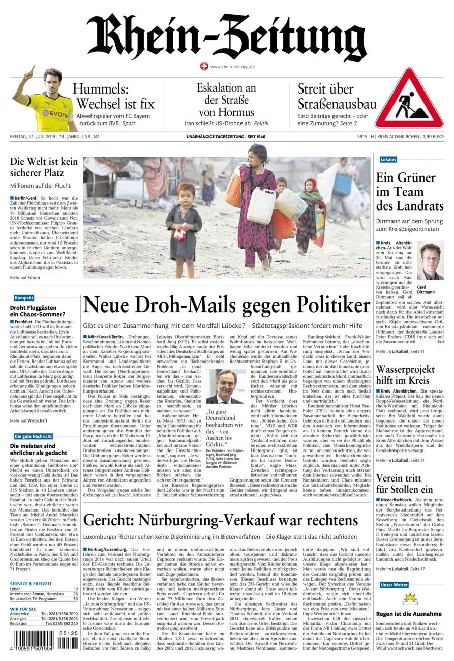 Rhein-Zeitung Kreis Altenkirchen vom Freitag, 21.06.2019