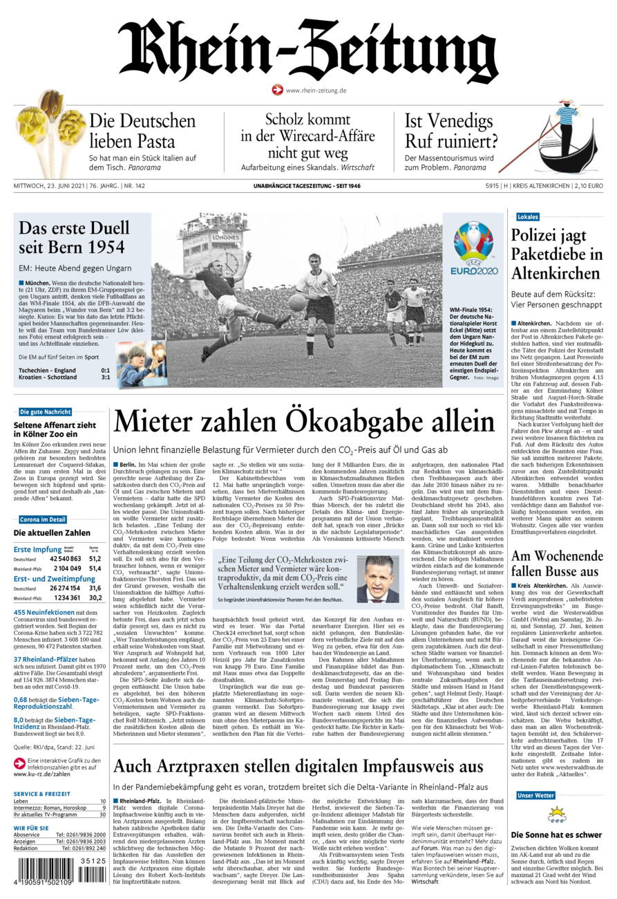 Rhein-Zeitung Kreis Altenkirchen vom Mittwoch, 23.06.2021