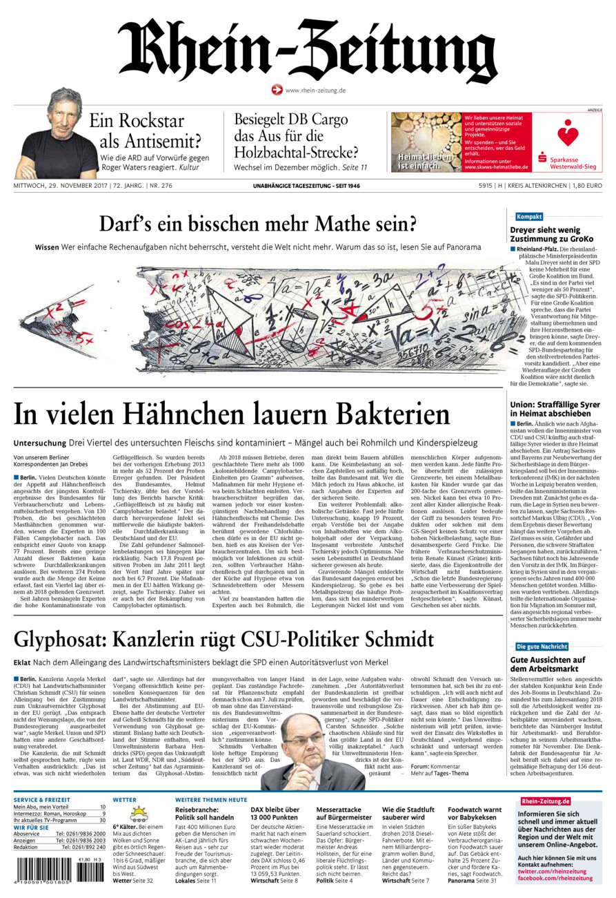 Rhein-Zeitung Kreis Altenkirchen vom Mittwoch, 29.11.2017