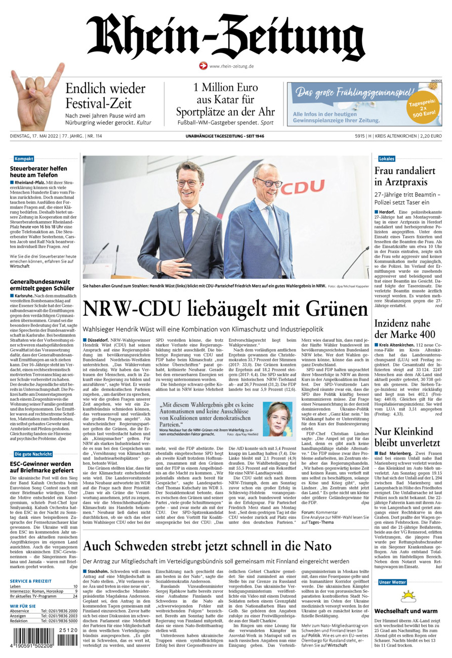 Rhein-Zeitung Kreis Altenkirchen vom Dienstag, 17.05.2022