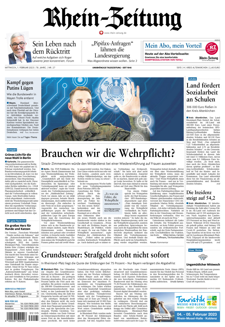 Rhein-Zeitung Kreis Altenkirchen vom Mittwoch, 01.02.2023