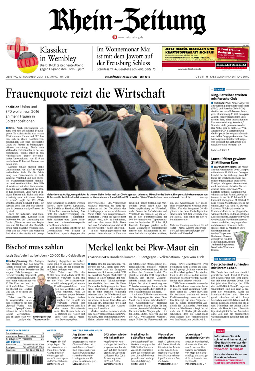 Rhein-Zeitung Kreis Altenkirchen vom Dienstag, 19.11.2013
