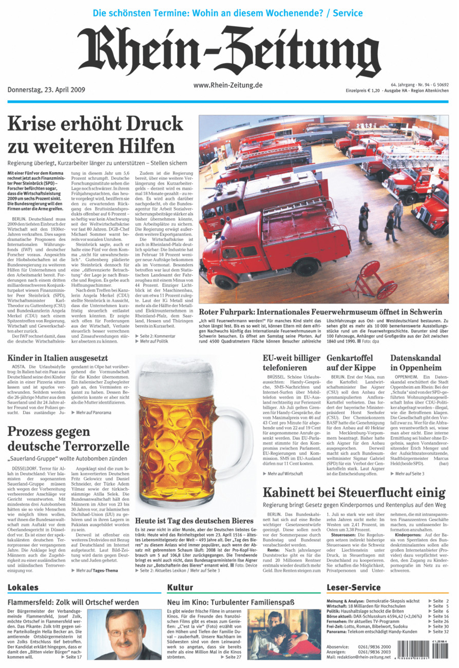 Rhein-Zeitung Kreis Altenkirchen vom Donnerstag, 23.04.2009