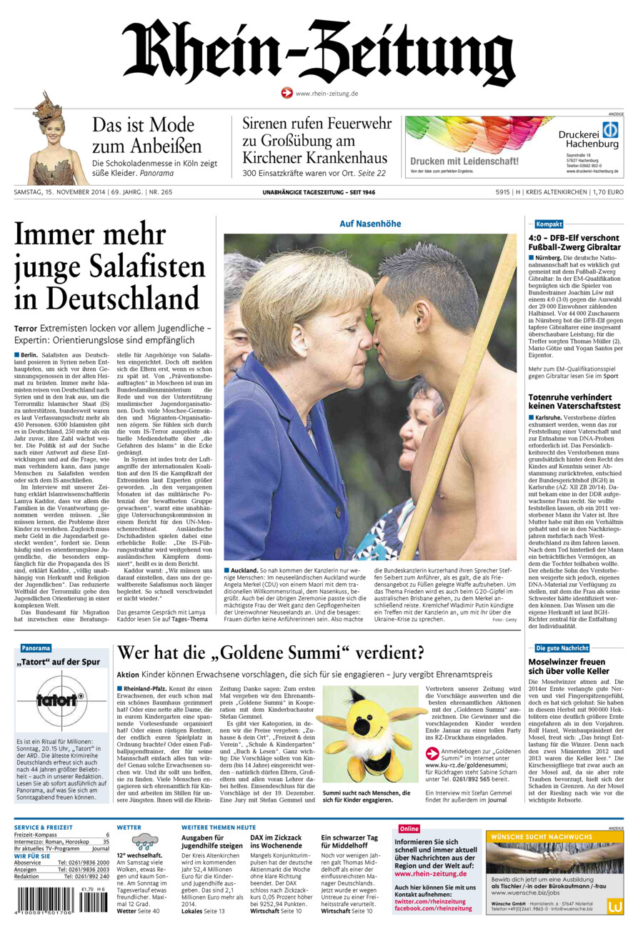 Rhein-Zeitung Kreis Altenkirchen vom Samstag, 15.11.2014