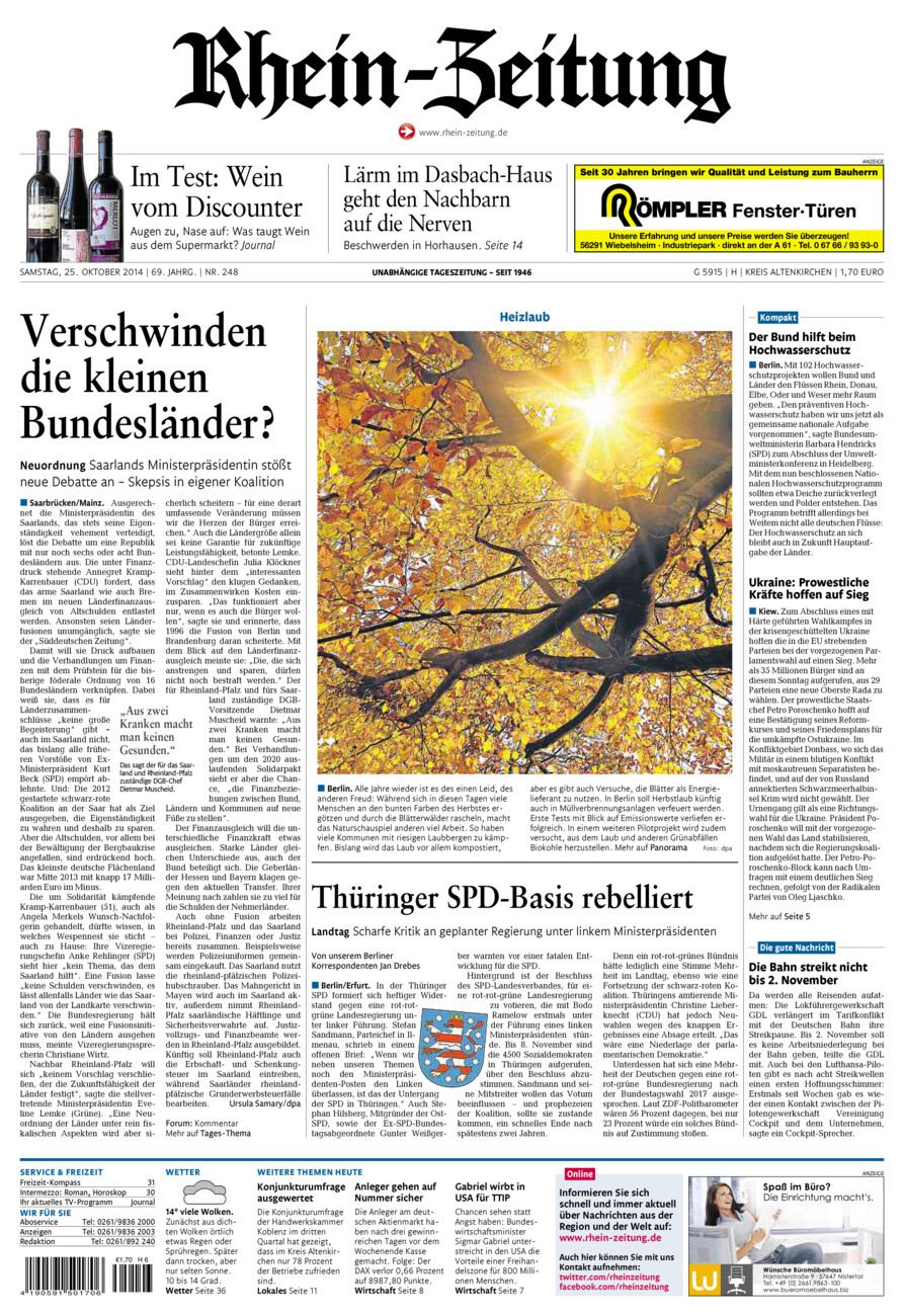 Rhein-Zeitung Kreis Altenkirchen vom Samstag, 25.10.2014
